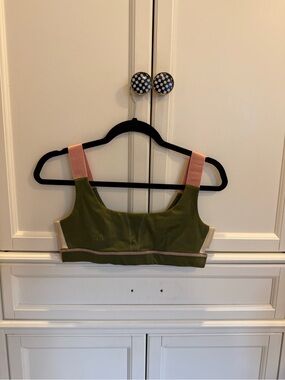 Olive Green & Blush Pink Colorblock Sports Bra